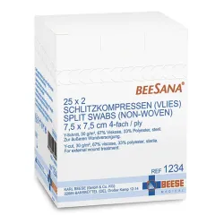 BEESANA Fleece sleufcompressen steriel | 4-voudig, 30 g | 7,5 x 7,5 cm
