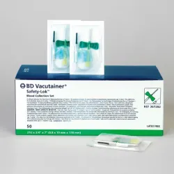 BD Vacutainer Safety Lok Bloedafnameset 23 G (0,6 x 19 mm), 18 cm slang, Luer Adapter | lichtblauw BD Vacutainer Safety Lok Bloedafnameset 23 G (0,6 x 19 mm), 18 cm slang, Luer Adapter | lichtblauw