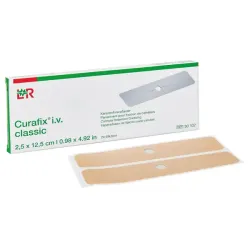 Pleisters voor fixatie van canules Curafix i.v. Classic 2,5 x 12,5 cm, zonder gleuf, huidkleurig Pleisters voor fixatie van canules Curafix i.v. Classic 2,5 x 12,5 cm, zonder gleuf, huidkleurig