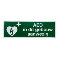Sticker "AED in dit gebouw aanwezig" - 30x10cm - Vinyl